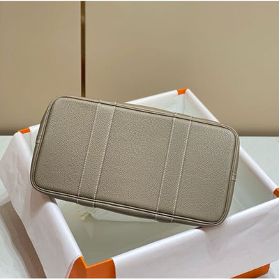 HERM Garden Party 36cm Bag in Toile and Taupe Leather