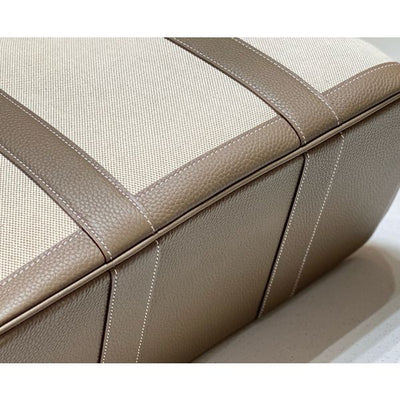 HERM Garden Party 36cm Bag in Toile and Taupe Leather