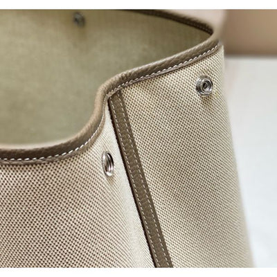 HERM Garden Party 36cm Bag in Toile and Taupe Leather