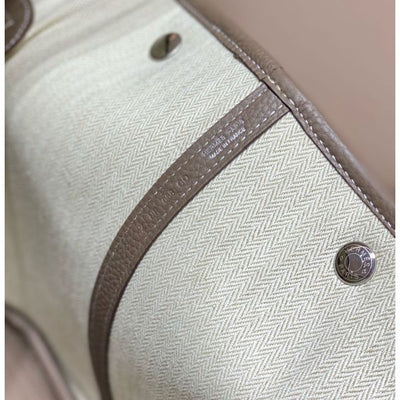 HERM Garden Party 36cm Bag in Toile and Taupe Leather