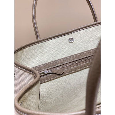 HERM Garden Party 36cm Bag in Toile and Taupe Leather