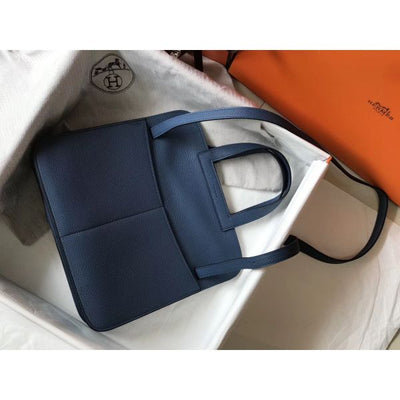 HERM Halzan 31cm Bag In Blue Agate Clemence Leather