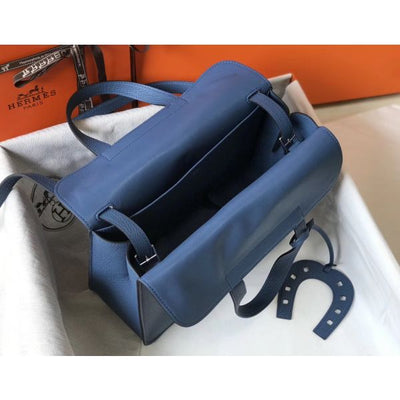 HERM Halzan 31cm Bag In Blue Agate Clemence Leather