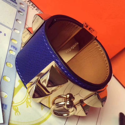 HERM Blue Epsom Collier de Chien Bracelet Size S