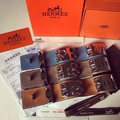 HERM Brown Epsom Collier de Chien Bracelet Size S
