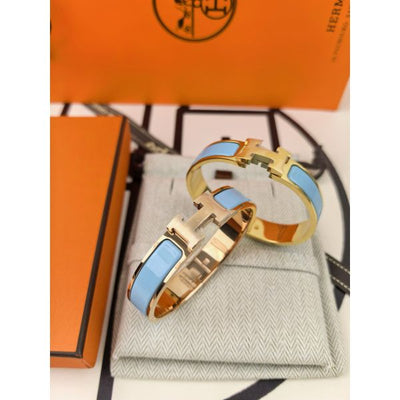 HERM Blue Ciel Enamel Clic H Bracelet