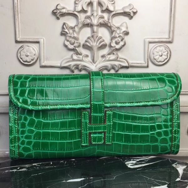 HERM Jige Elan 29 Clutch In Bambou Crocodile Leather