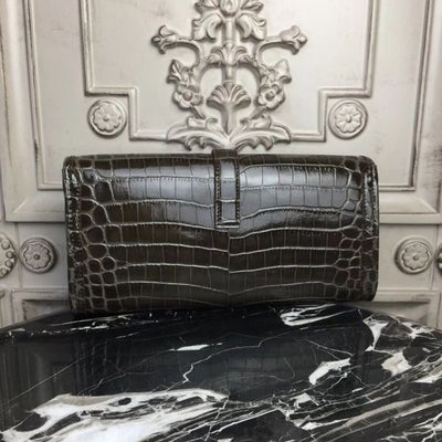 HERM Jige Elan 29 Clutch In Chocolate Crocodile Leather