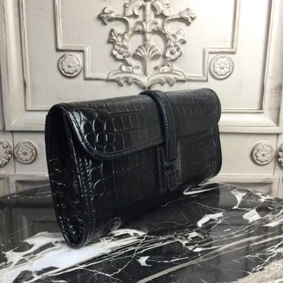 HERM Jige Elan 29 Clutch In Black Crocodile Leather