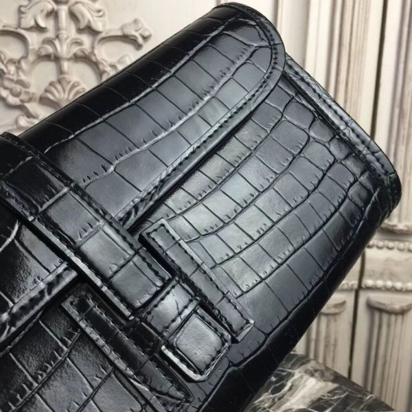 HERM Jige Elan 29 Clutch In Black Crocodile Leather