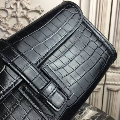 HERM Jige Elan 29 Clutch In Black Crocodile Leather