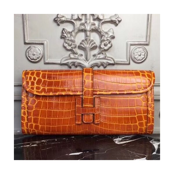 HERM Jige Elan 29 Clutch In Orange Crocodile Leather