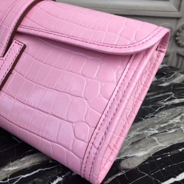 HERM Jige Elan 29 Clutch In Pink Crocodile Leather
