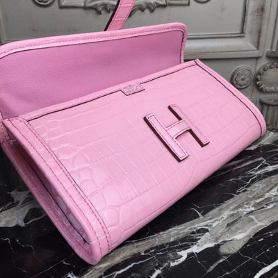 HERM Jige Elan 29 Clutch In Pink Crocodile Leather