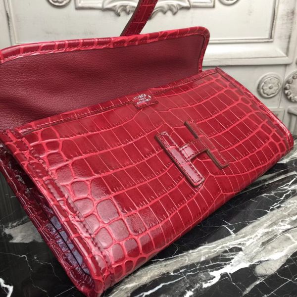 HERM Jige Elan 29 Clutch In Dark Red Crocodile Leather