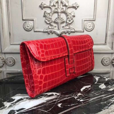 HERM Jige Elan 29 Clutch In Red Crocodile Leather