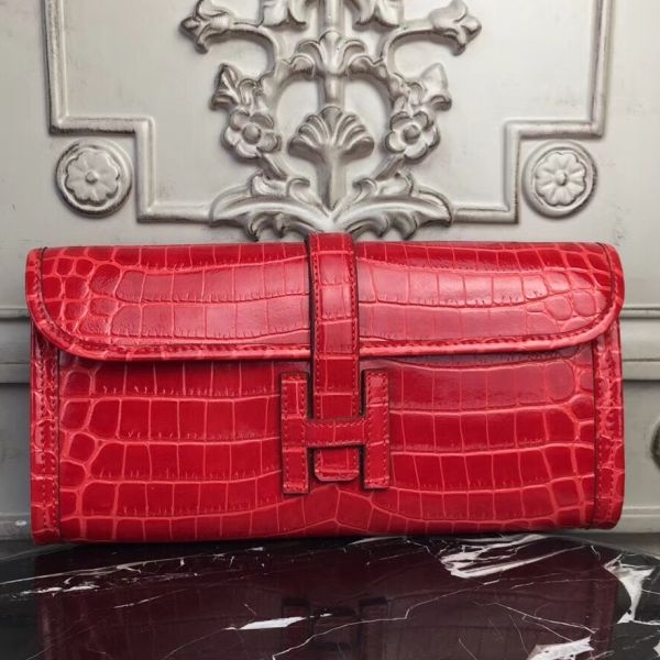 HERM Jige Elan 29 Clutch In Red Crocodile Leather