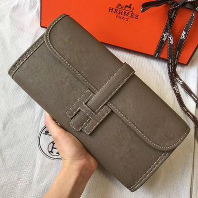 HERM Jige Elan 29 Clutch In Taupe Grey Epsom Leather