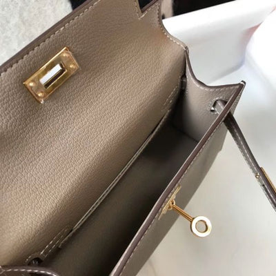 HERM Kelly Mini II Bag In Gris Asphalt Epsom Leather GHW