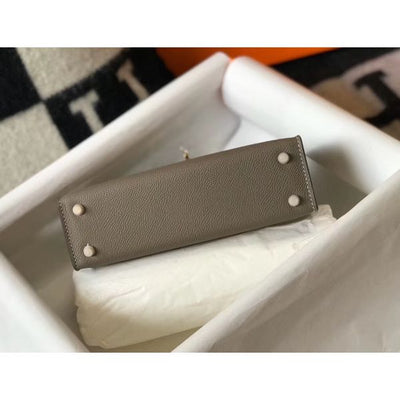 HERM Kelly Mini II Bag In Gris Asphalt Epsom Leather GHW