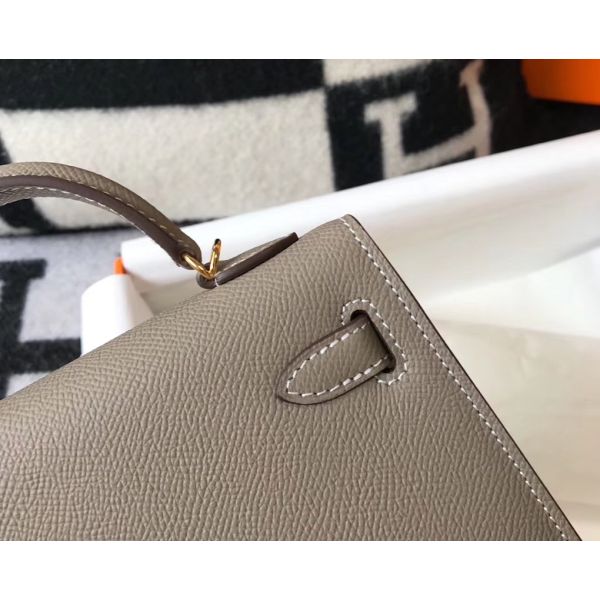 HERM Kelly Mini II Bag In Gris Asphalt Epsom Leather GHW