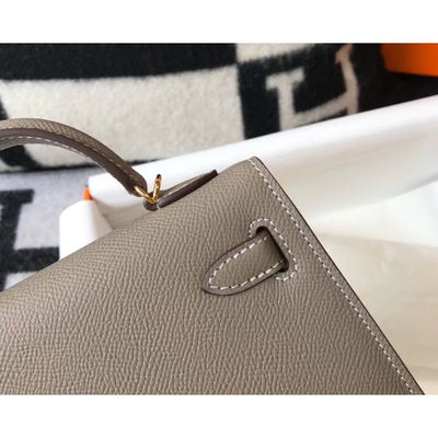 HERM Kelly Mini II Bag In Gris Asphalt Epsom Leather GHW