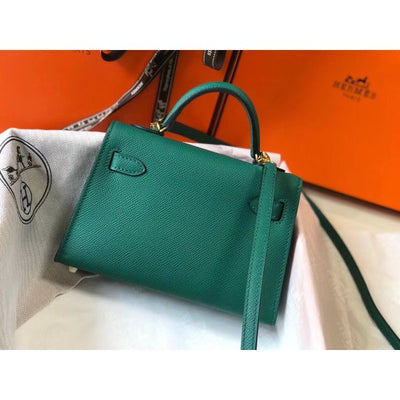HERM Kelly Mini II Bag In Vert Vertigo Epsom Leather GHW