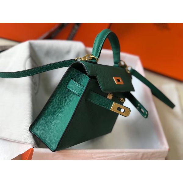 HERM Kelly Mini II Bag In Vert Vertigo Epsom Leather GHW