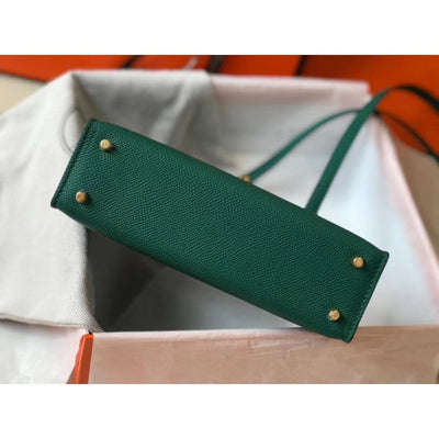 HERM Kelly Mini II Bag In Vert Vertigo Epsom Leather GHW