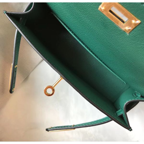 HERM Kelly Mini II Bag In Vert Vertigo Epsom Leather GHW
