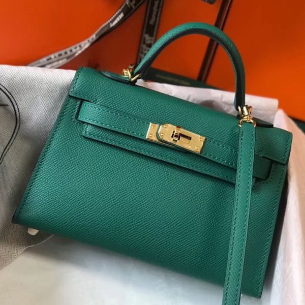 HERM Kelly Mini II Bag In Vert Vertigo Epsom Leather GHW