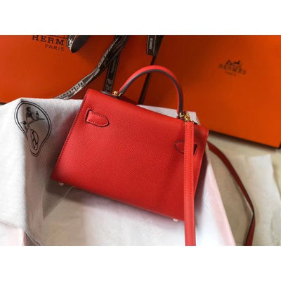 HERM Kelly Mini II Bag In Rouge Casaque Epsom Leather GHW