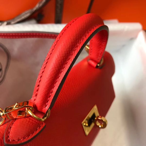 HERM Kelly Mini II Bag In Rouge Casaque Epsom Leather GHW