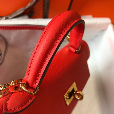 HERM Kelly Mini II Bag In Rouge Casaque Epsom Leather GHW