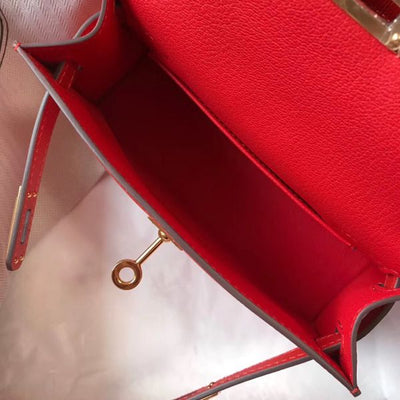 HERM Kelly Mini II Bag In Rouge Casaque Epsom Leather GHW