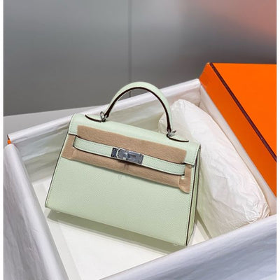 HERM Kelly Mini II Bag In Vert Fizz Epsom Leather PHW