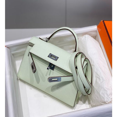 HERM Kelly Mini II Bag In Vert Fizz Epsom Leather PHW
