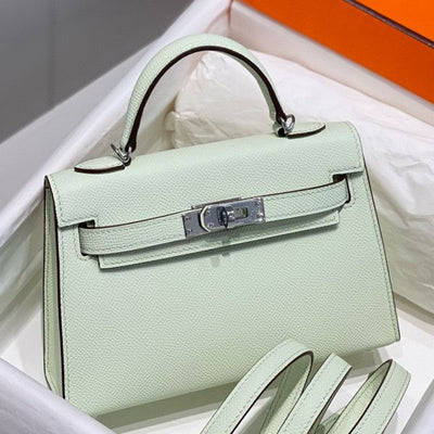 HERM Kelly Mini II Bag In Vert Fizz Epsom Leather PHW