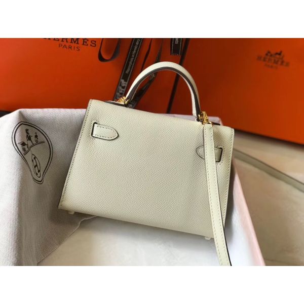 HERM Kelly Mini II Bag In White Epsom Leather GHW