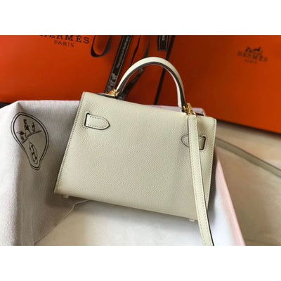 HERM Kelly Mini II Bag In White Epsom Leather GHW