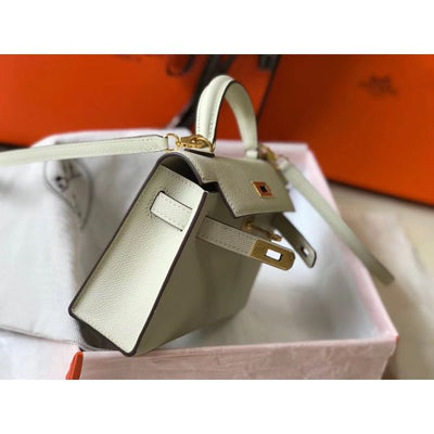 HERM Kelly Mini II Bag In White Epsom Leather GHW