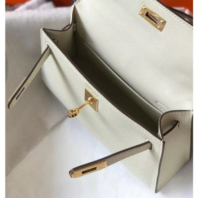HERM Kelly Mini II Bag In White Epsom Leather GHW