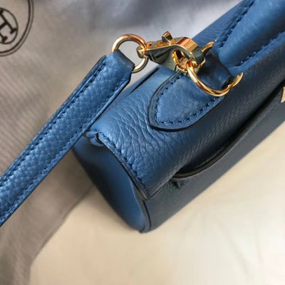 HERM Kelly 25cm Retourne Bag In Agate Blue Clemence Leather