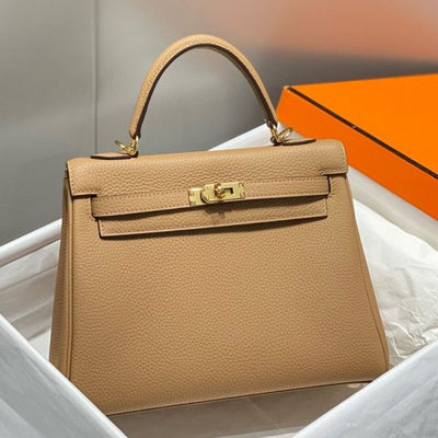 HERM Kelly 25cm Retourne Bag In Chai Clemence Leather GHW