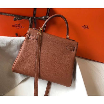 HERM Kelly 25cm Retourne Bag In Gold Clemence Leather