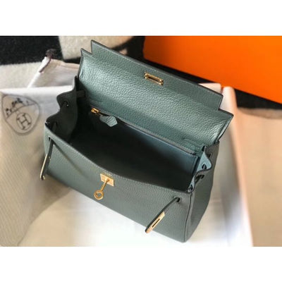 HERM Kelly 25cm Retourne Bag In Vert Amande Clemence Leather