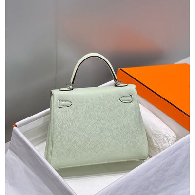 HERM Kelly 25cm Retourne Bag In Vert Fizz Clemence Leather