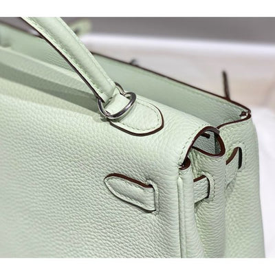 HERM Kelly 25cm Retourne Bag In Vert Fizz Clemence Leather