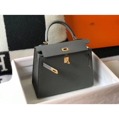 HERM Kelly 25cm Sellier Bag In Ardoise Epsom Leather