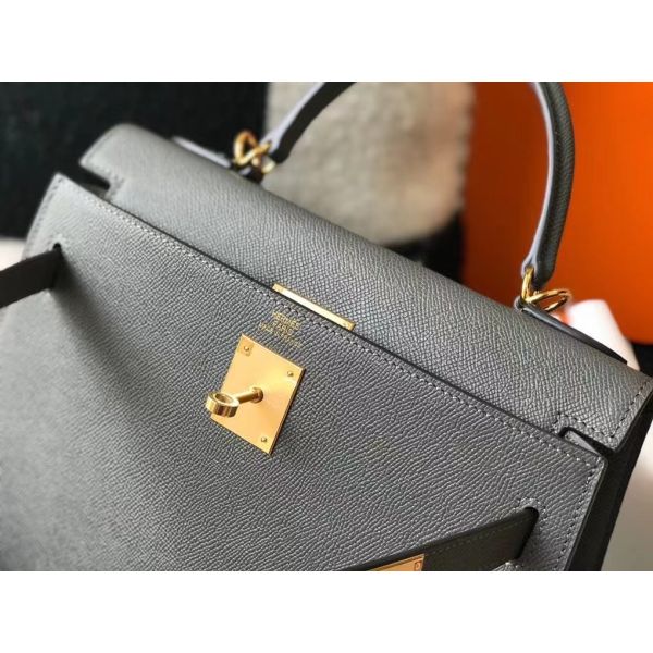 HERM Kelly 25cm Sellier Bag In Ardoise Epsom Leather